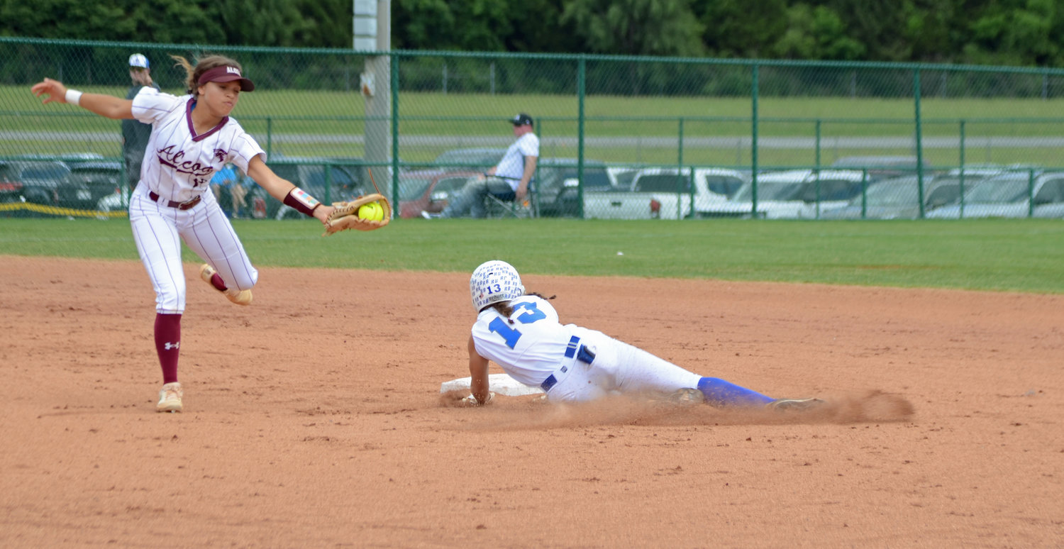 Addison Bunty steals second base in the second inning, but was called out on a questionable decision of leaving first base early by the umpire.