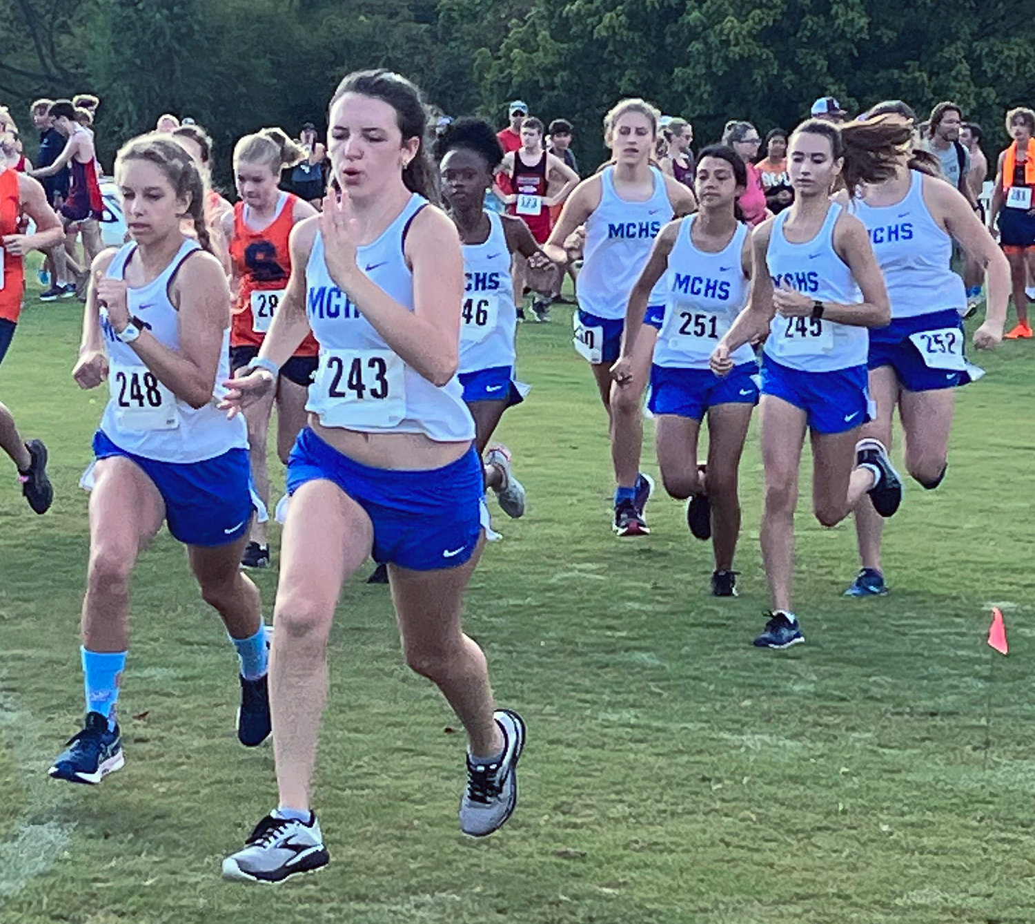 The Tigerettes take off at the start of the Voyles Classic.