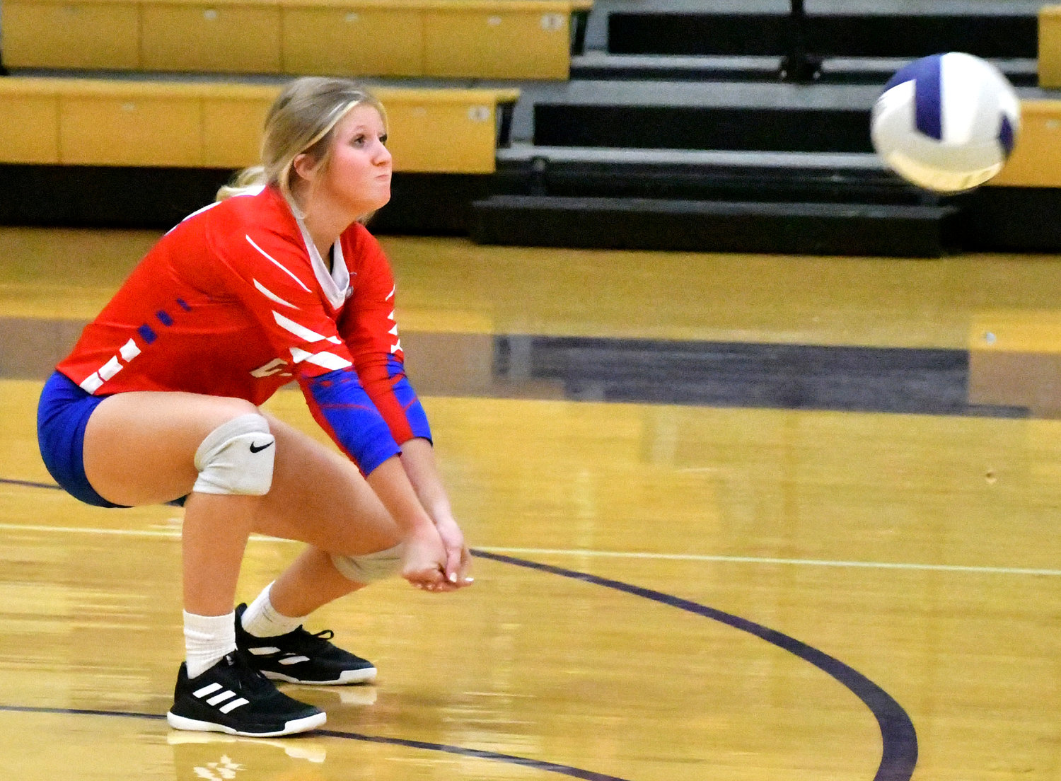 Parker Wales (27) keeps her eye on the ball during a return by the Lady Rockets.