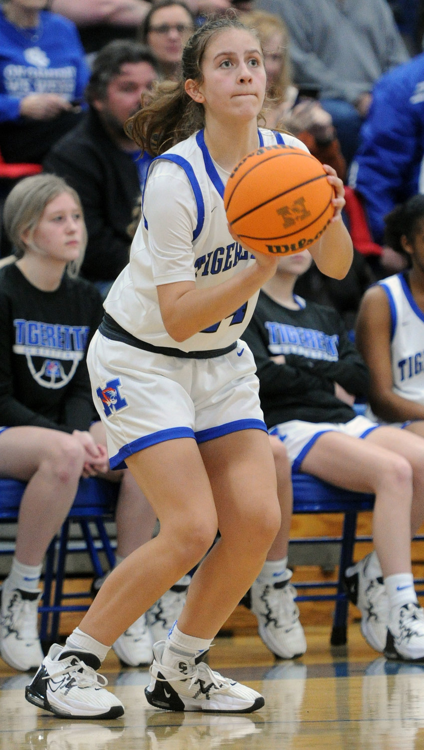 Maggie Steely takes aim at a corner three-pointer.
