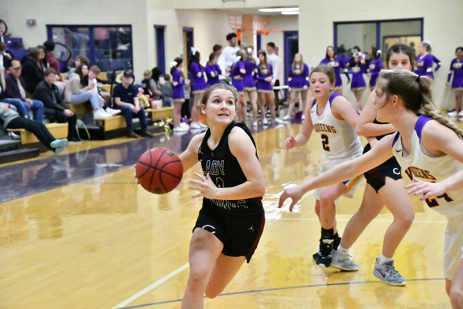 Jayli Childress (4) drives to the basket and scores for the Lady Bulldogs. Childress had five points for Cornersville.