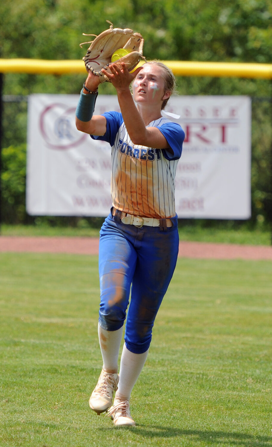Maggie Daughrity puts the squeeze on a fly ball as Forrest retires the second inning.