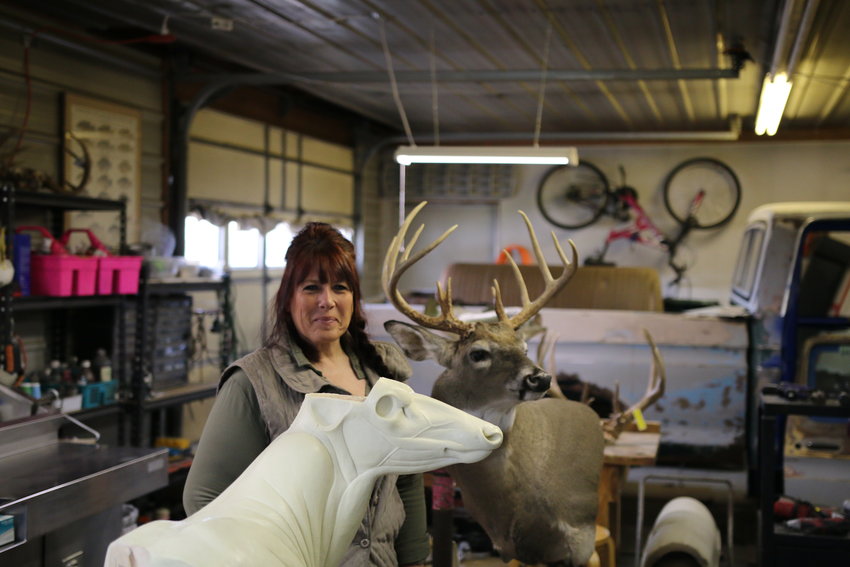 Tami McCarty in her workshop at She Shed Creations in Mexico. Now a highly regarded taxidermist, she originally had no thought of following her father into the business. [Dave Faries]