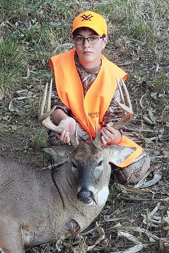 Logan Scheiner, 14, collected an 8-pointer during youth deer season last weekend. Scheiner was just one of many area residents who had a successful hunt. (Submitted photo)