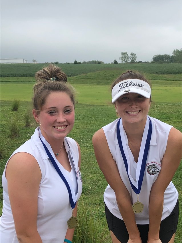 Kennedi Rowe, left, teamed up with Lilly Knipfel to place second at the Boonville Tournament Sept. 11.
