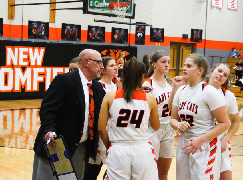 Curt Riley coaches New Bloomfield's girls basketball team during the 2021 season. Riley moves from being a basketball head coach to a softball head coach at Mexico.