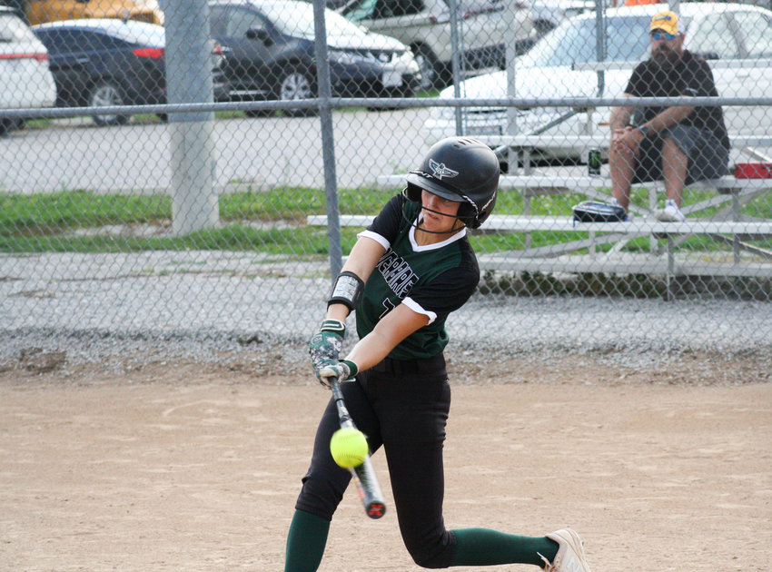 North Callaway senior center fielder Jalyn Leible makes contact Tuesday in a win against Wright City in Auxvasse.