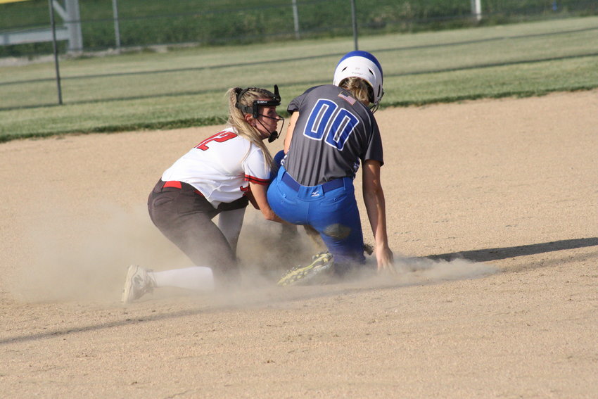 Paris senior Rachel Shoemyer slides into second base Sept. 14 at Community R-6 High School in Laddonia. Shoemyer finished last week with six RBI, including having two doubles and two RBI in a senior night loss to Canton.
