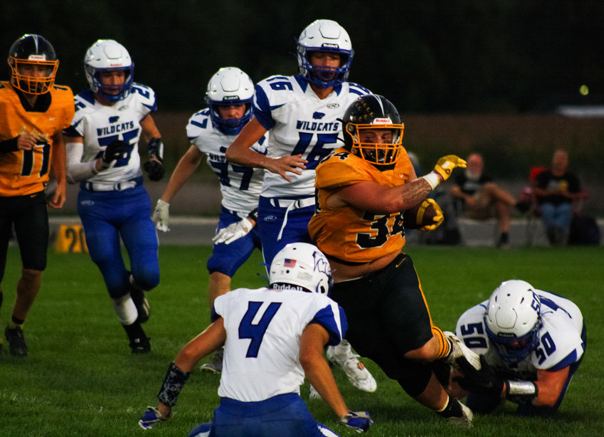 Van-Far senior running back Brandon Eoff weaves through the Montgomery County defense Sept. 9 at home. Eoff ran for 147 yards and scored two touchdowns Friday in a loss at Crystal City.