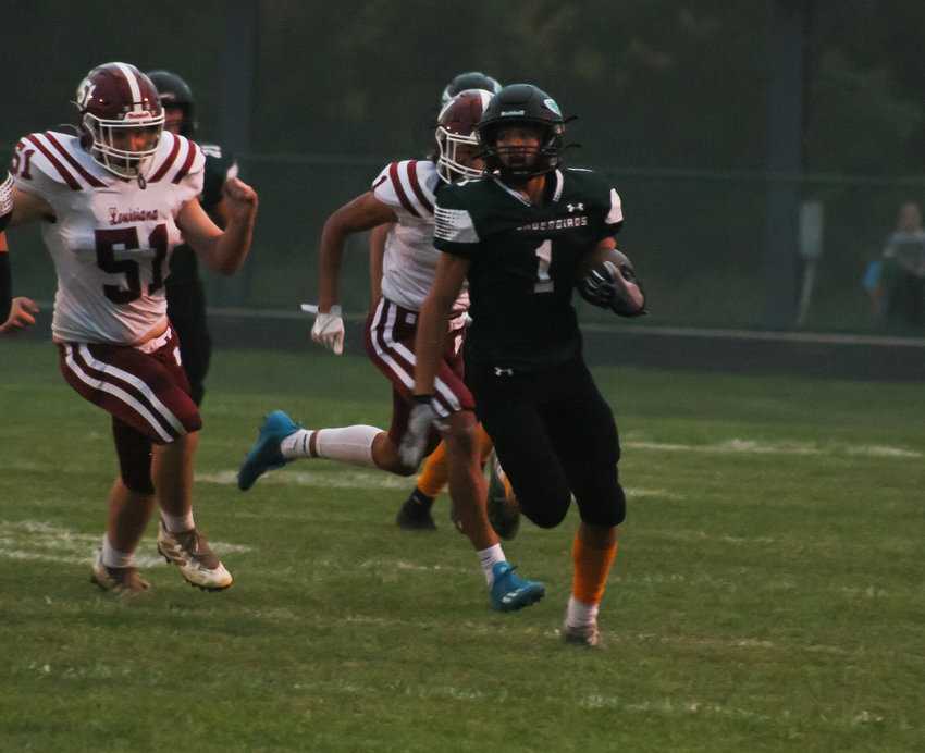 North Callaway senior AJ Siegel outruns Louisiana defenders during a Sept. 16 game at home. The Thunderbirds lost Friday's Senior Night game against state-ranked Bowling Green and will travel to Father Tolton this Friday for district play.