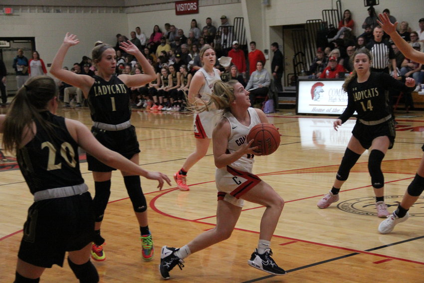 Community R-6 senior Sarah Angel approaches the rim against Cairo on Feb. 14 at home.