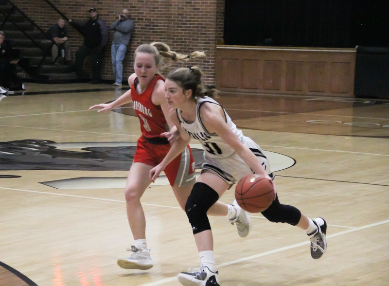 Centralia senior Jozelynn Bostick drives against Harrisburg this season. Bostick was one of three Lady Panthers named to the Clarence Cannon Conference team.