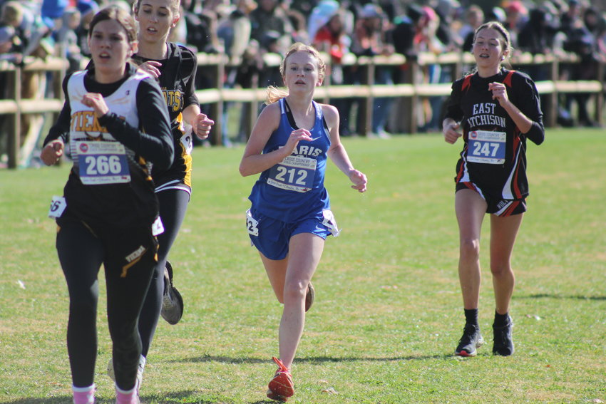 Paris freshman Mairyn Kinnaman runs at the Class 1 state cross country meet last year. Kinnaman finished first in the 3,200-meter run at the Monroe City High School Invitational last week and almost won the 1,600 as well.