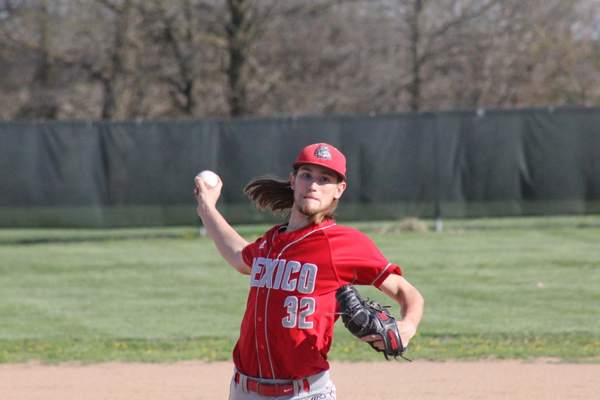 Mexico senior Jack Wilburn pitches against North Callaway on Monday in Auxvasse. Wilburn posted a complete game with less than 90 pitches and allowed five hits and one walk.