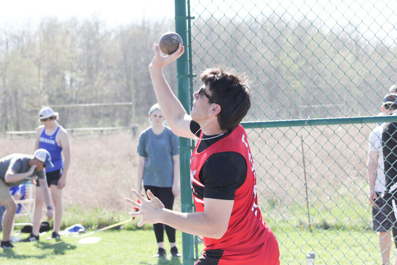 Community R-6 senior Gavin Allen throws the shot put in an earlier meet at North Callaway in Kingdom City. Allen qualified for state track this weekend for the first time after breaking his school record in the javelin.