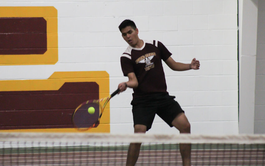 Missouri Military Academy senior Ernesto De La Maza competes in the district title match last week against Hannibal. The Colonels' team season ended in Cape Girardeau earlier this week, one match shy of making it to the state Final Four.