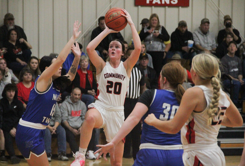 Community R-6 senior Kylie Brooks takes a shot against Mark Twain on Friday at home against Mark Twain in Laddonia.