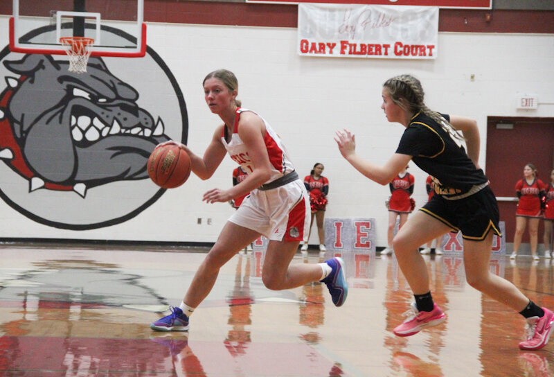 Mexico senior Jo Thurman drives into the lane on Saturday during the Gary Filbert Classic in Mexico. Thurman and the Lady Bulldogs lost at Boonville on Monday.
