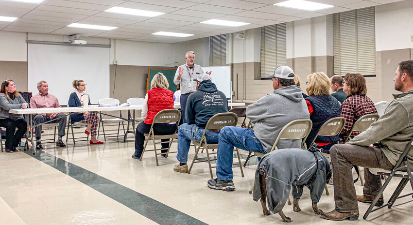 Audrain County Presiding Commissioner Alan Winders, standing, led a discussion about the Tiger Connector Project at the Audrain County Courthouse on Monday, Dec. 11.