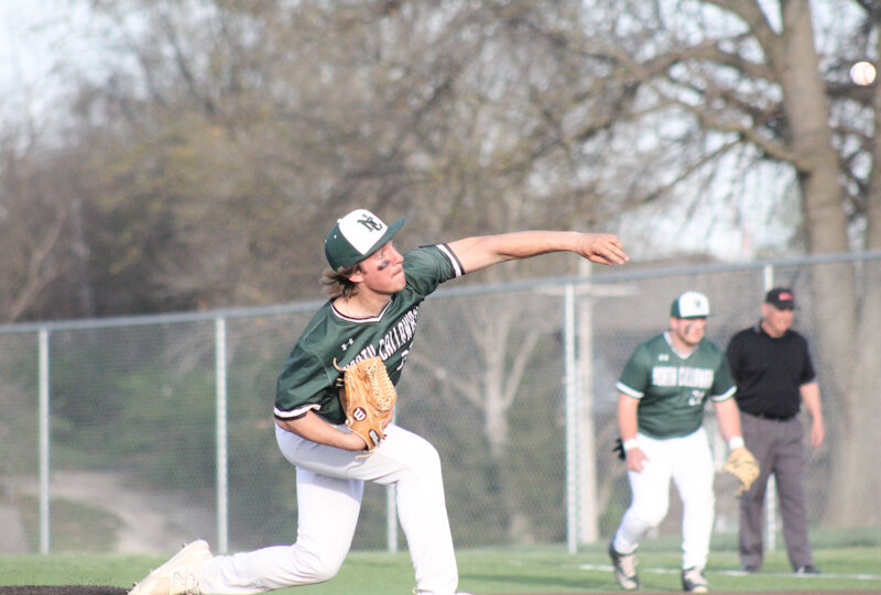 North Callaway senior AJ Haubner pitches against Mexico on Monday in Mexico. Haubner pitched two shutout innings and had two hits and a RBI.