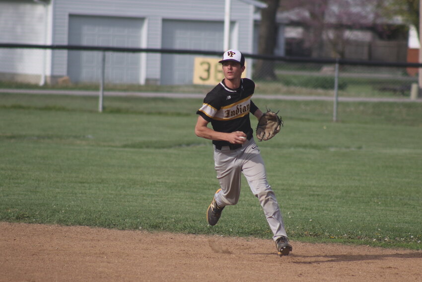 Van-Far senior Gage Gibson runs around with the ball in an earlier game this season against Eastern Missouri Conference foe Wright City. The Indians knocked off two conference foes the last two days at districts and are in their first district championship since 2018 when they face Sturgeon on Monday in Silex. Gibson had six of Van-Far's 18 stolen bases against Clopton on Friday.