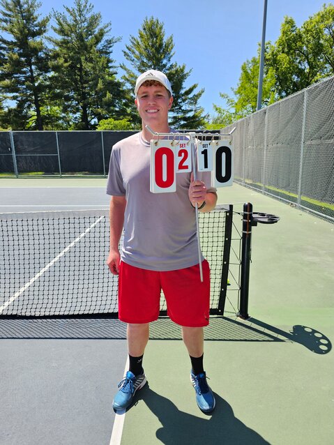 Mexico senior Brendan McKeown poses after winning his sectional match on Saturday at the Fairgrounds Park Netplex in Mexico. The all-state medalist is going back to the Class 1 individual state tournament in Springfield this weekend.