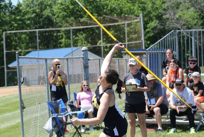 Van-Far senior McKenna Engh-Hoffman throws the javelin at Saturday's Class 2 Sectional 2 meet at South Callaway in Mokane. Engh-Hoffman finished fourth to qualify for state this weekend in the event.