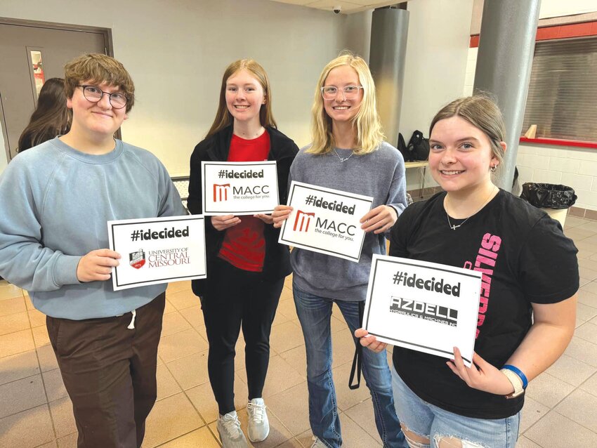 Mexico High School students recently took part in Decision Day, including, from left, Maddox Hilderman, Kaylea Clay, Makayla Waldmeier and Rhae Azdell.