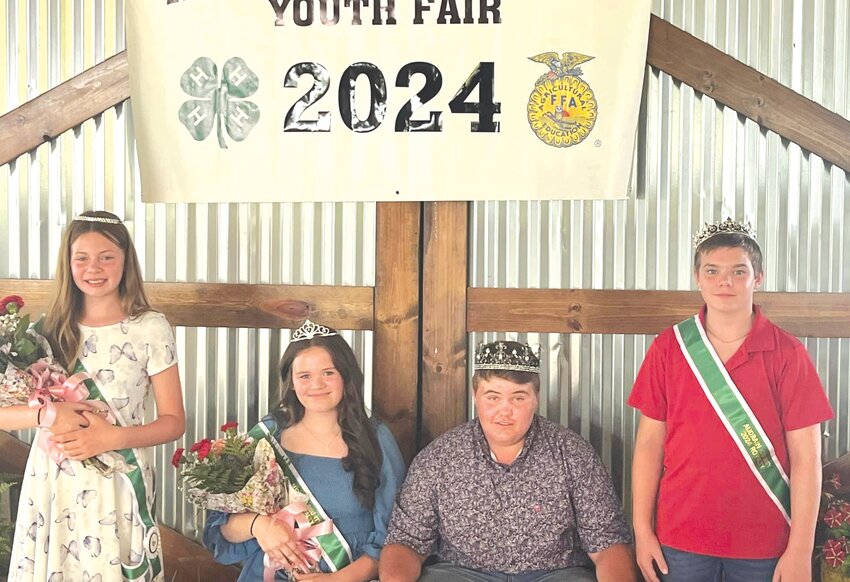 The Audrain County Youth Fair is up and running, with fair royalty crowned Saturday. From left, they are Princess Audrey Shellabarger, Queen Lydia Van Schyndel, King Stetson Stone and Prince Matt Issacson.