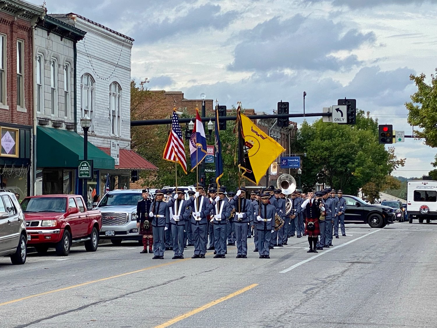 Missouri Military Academy cadets on the streets of Boonville. [MMA/Jessica Ekern]