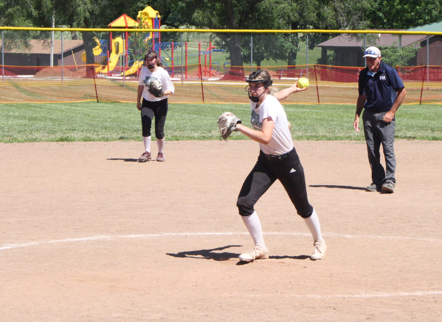 North Callaway freshman pitcher/infielder Olivia Knoepflein pitches June 22 during a scrimmage at Centralia.