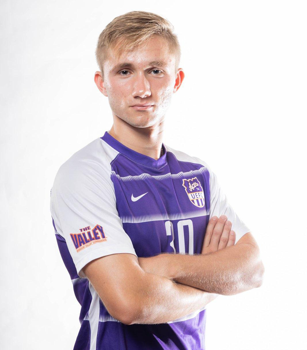 Evansville defender Max Roberts is the grandson of retired Mexico track and field coach Jim Kropf. Roberts begins his college soccer season with the Purple Aces this week.