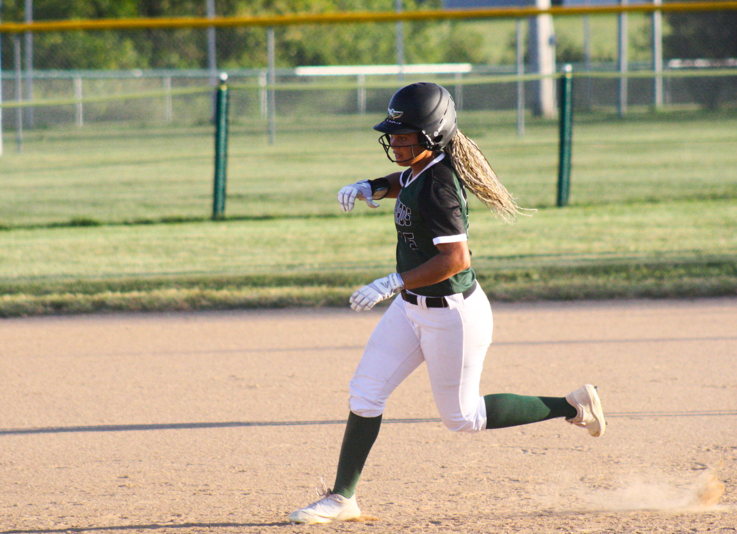 North Callaway freshman outfielder Kymorie Myers circles the bases Tuesday in the Ladybirds' 7-2 win against California on their home field in Auxvasse. Myers drove in three runs, including two on her first career triple, from the No. 3 spot in the order.