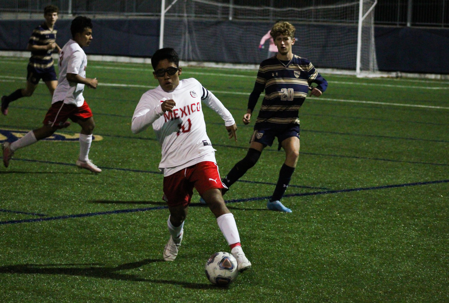 Mexico senior midfielder Fernando Guzman takes control of the ball Thursday in an 8-1 loss at Helias Catholic in Jefferson City. On Wednesday, Guzman was named to the North Central Missouri Conference team along with goalkeeper Emille Scanavino and defender Declan Gleeson.