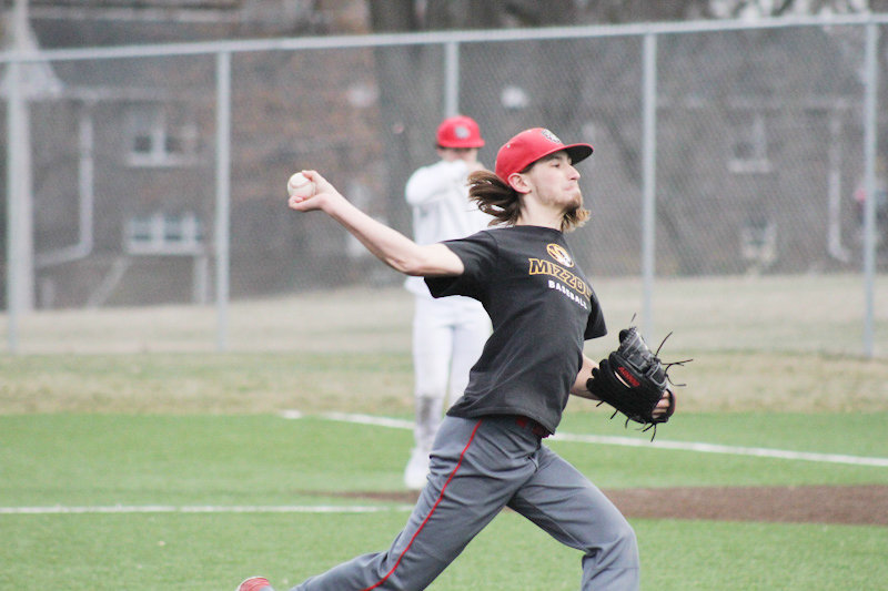 Mexico senior Jack Wilburn practices pitching on Friday and will be part of a staff who posted a 3.10 ERA last season.
