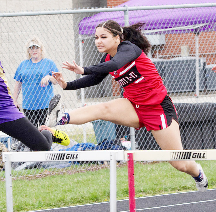 Community R-6 senior Victoria DiSalvo competes in the 100-meter hurdles in a meet last season. DiSalvo qualified for the Class 1 state meet last year and aims to do so again.