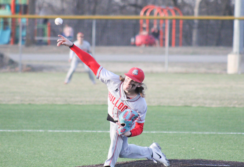 Mexico senior Landyn Kleinsorge throws a pitch later in Monday's game at home against conference and district foe Moberly. Kleinsorge threw three shutout innings and drove in two runs in the win.
