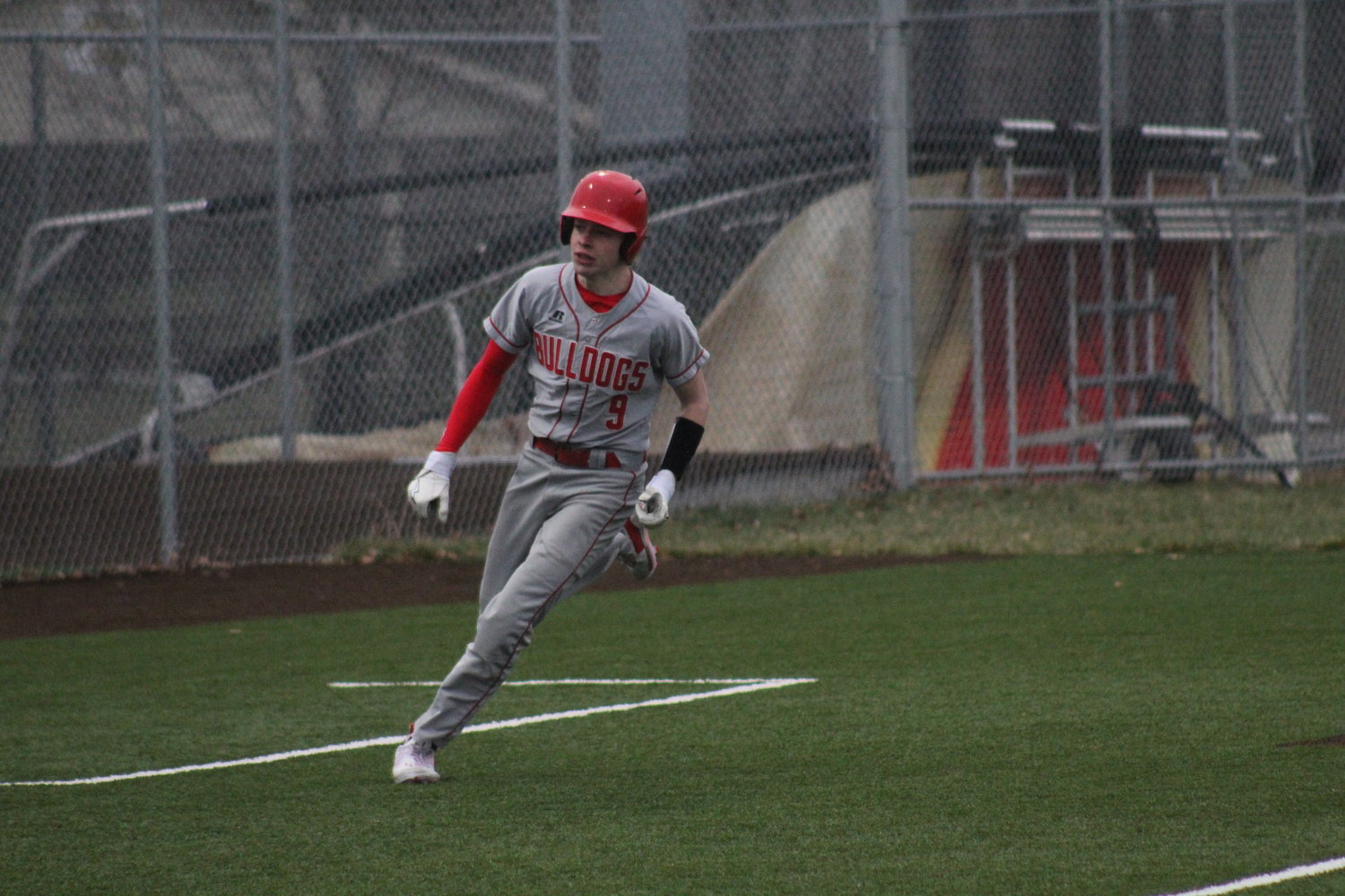 Mexico sophomore Sam Ryan rounds third base against Marshall on Thursday at home. Ryan finished with two hits and two RBI.
