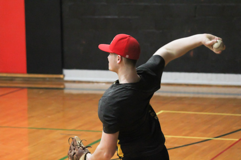Community R-6 junior Mason Carroll throws during a preseason practice. Carroll started his first game this season against Clopton on Tuesday, striking out 12 in a complete six innings.