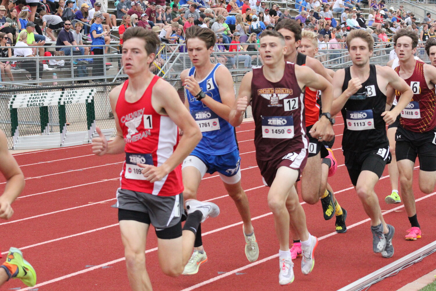Missouri Military Academy senior Bryson Powell runs in the 1600-meter run on Friday at the Class 2 state meet at Adkins Stadium in Jefferson City. Powell finished ninth to just miss the top eight to medal.