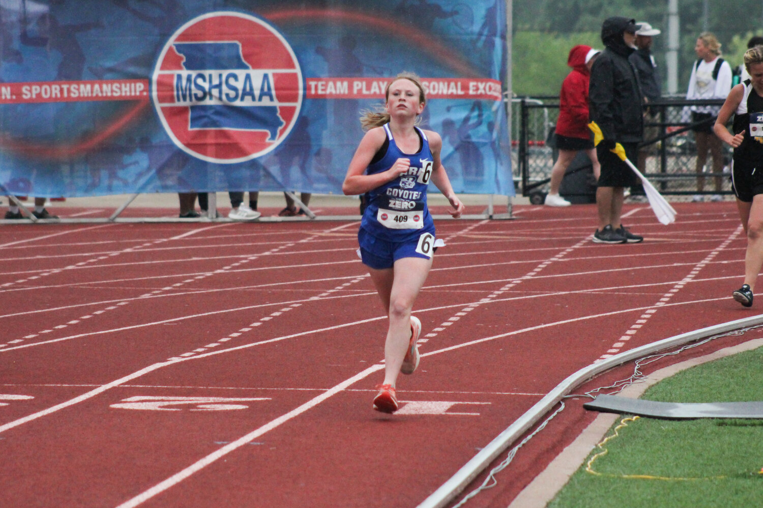 Paris freshman Mairyn Kinnaman runs in the girls 3200-meter run on Friday at the Class 1 state meet. Kinnaman also competed in the 4x800-meter relay along with Sophia Crusha, Emma Ashenfelter and Kaylee Johnson.
