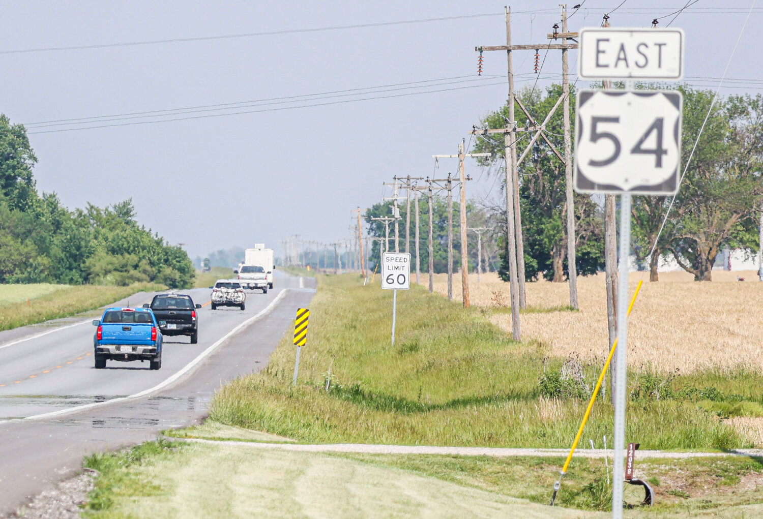 A group of vehicles on eastbound U.S. 54 Highway outside of Mexico bottled up on Sunday and is a common occurrence along the route as faster moving traffic catches up to slower moving vehicles.