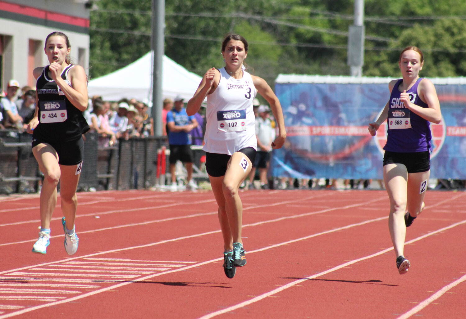 Centralia junior Shelby Lewis runs in the 400 on Friday at the Class 3 state track and field meet.