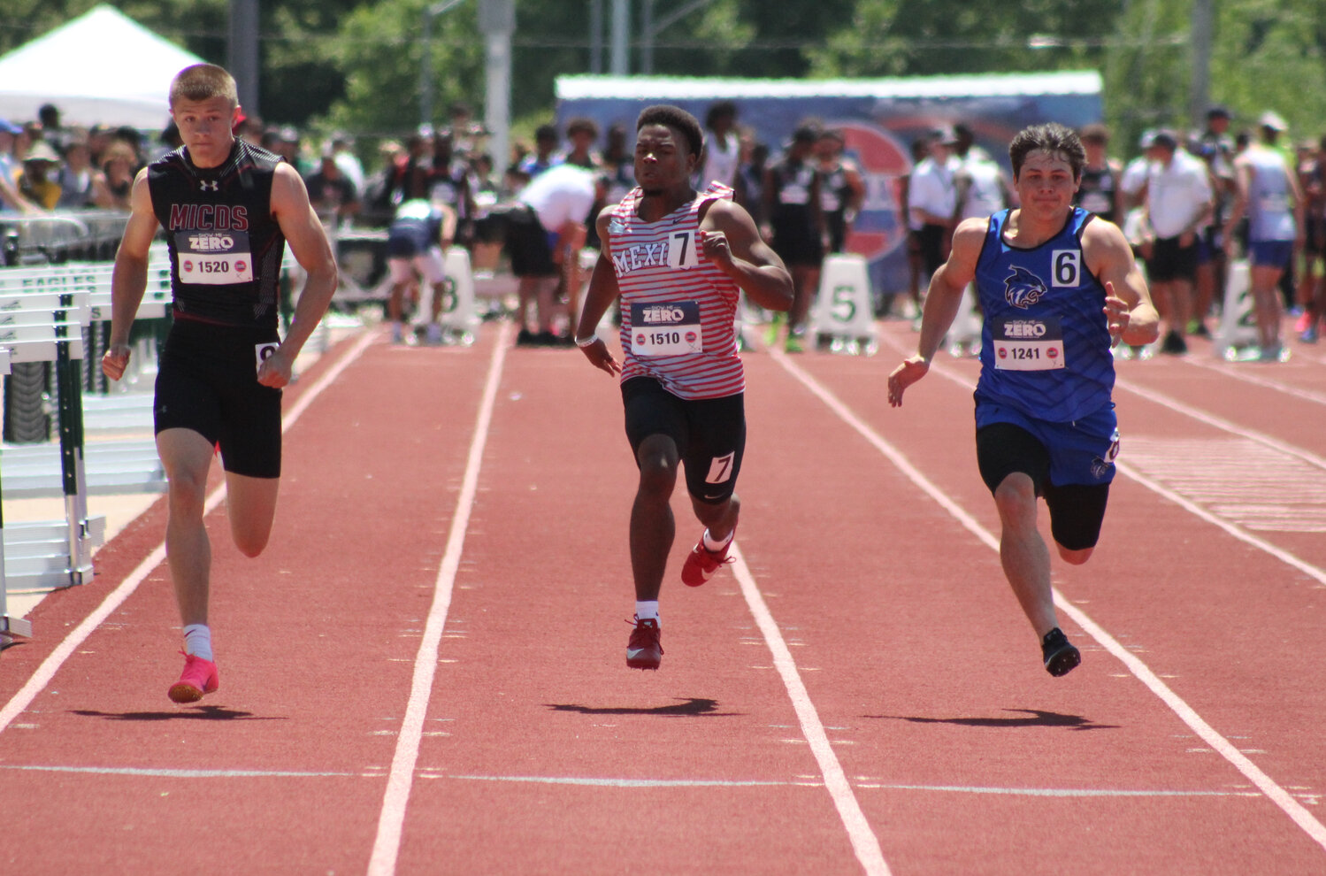 Mexico senior Anthony Shivers sprints in the 100 on Friday at the Class 4 state track and field meet.