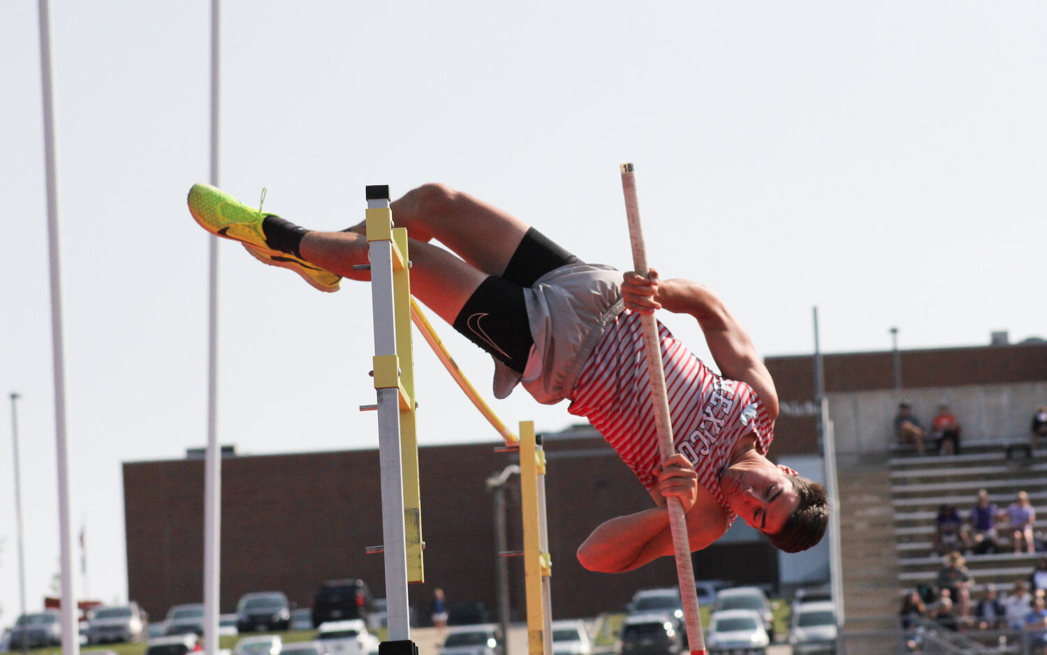 Mexico senior Morgan Grubb clears the bar in the boys pole vault on Saturday in the Class 4 state track and field meet.