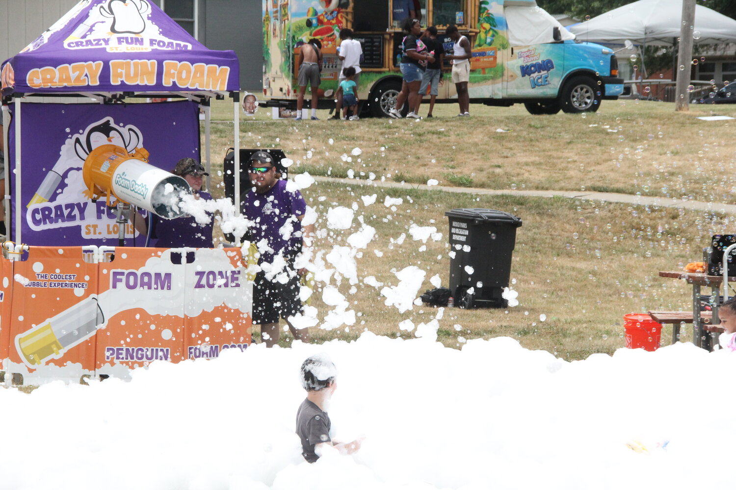 STL Crazy Fun Foam creates a whiteout for various children on Saturday, July 1, 2023, of Tyronn Lue’s Fourth of July Celebration at Tyronn Lue Park in Mexico.