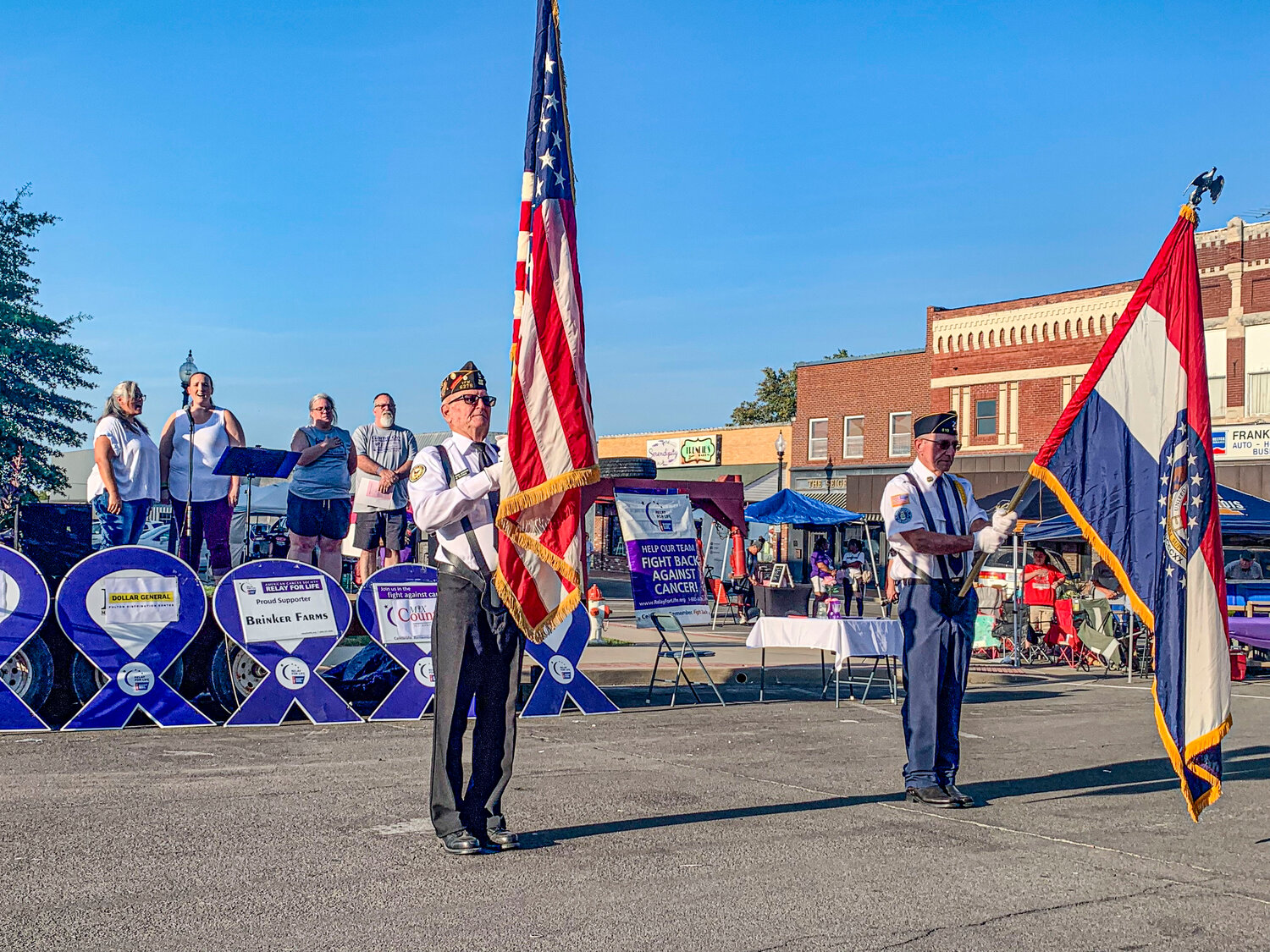 Members of the Centralia VFW Post 6276 provided the colors at the Audrain County Relay For Life event on Saturday, Sept. 9, at the Audrain County Courthouse. The Centralia American Legion Post 113 provided a gun salute.