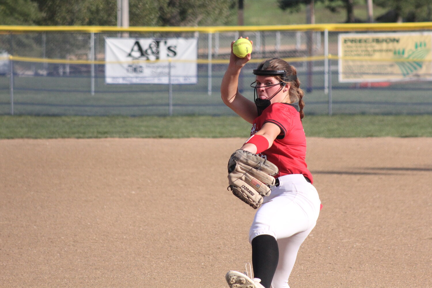 Community R-6 sophomore Jocelyn Curtis pitches on Wednesday in Paris.