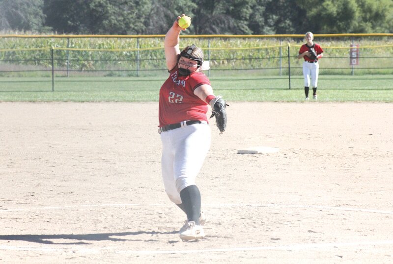 Community R-6 senior Paige Painter pitches this season. Painter was selected as an all-state player on top of being named a conference MVP along with several other postseason honors.