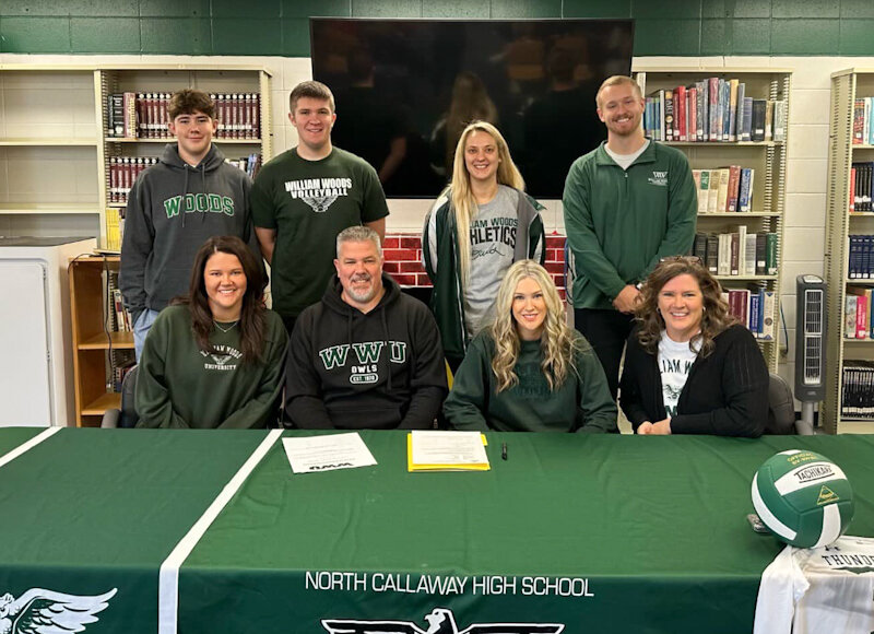North Callaway senior Riley Blevins was with her family and coaches on Tuesday in the North Callaway High School library during her signing ceremony to play volleyball at William Woods University in Fulton.